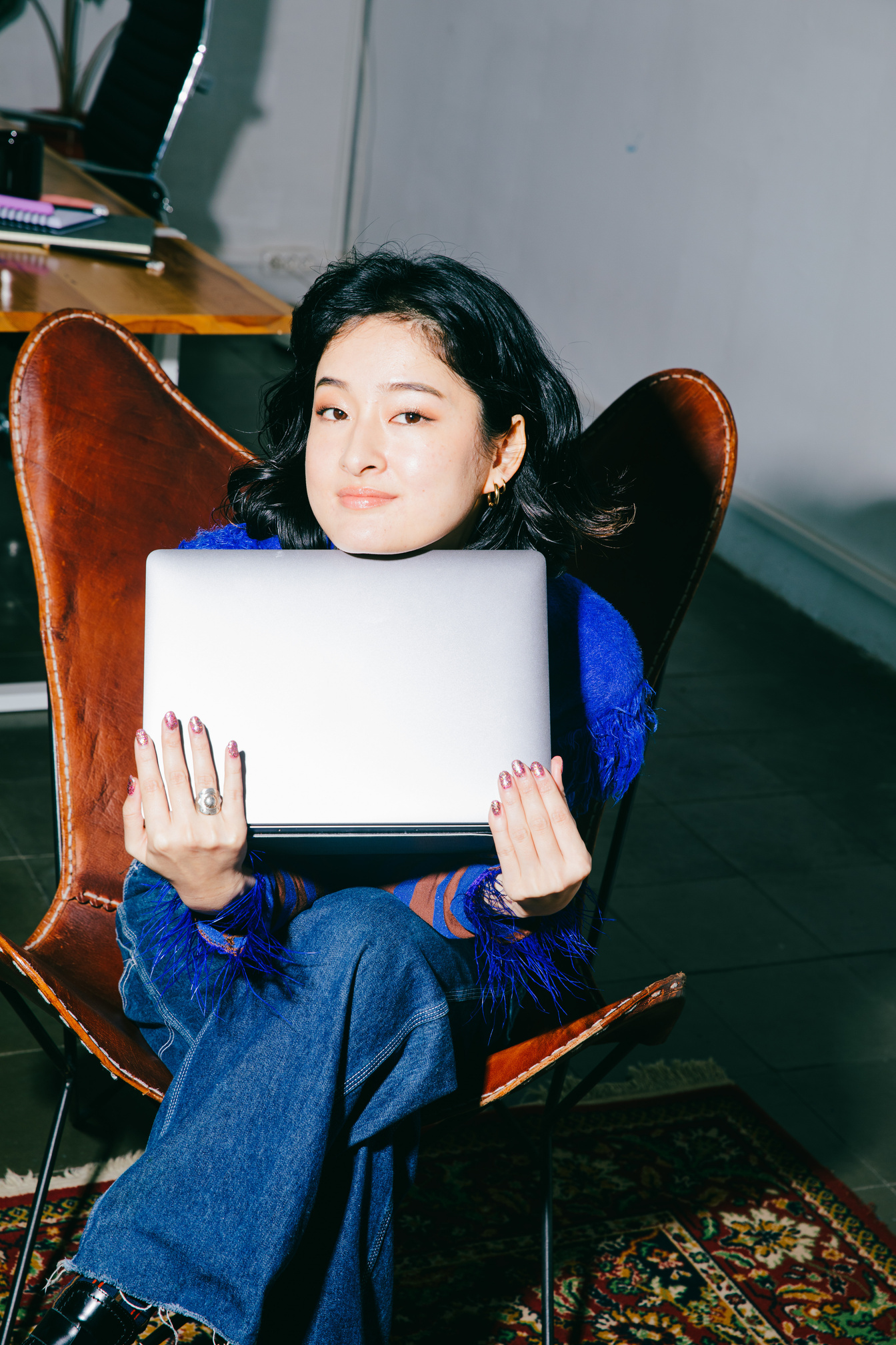 High Flash People Portraits Woman Sitting with a Laptop